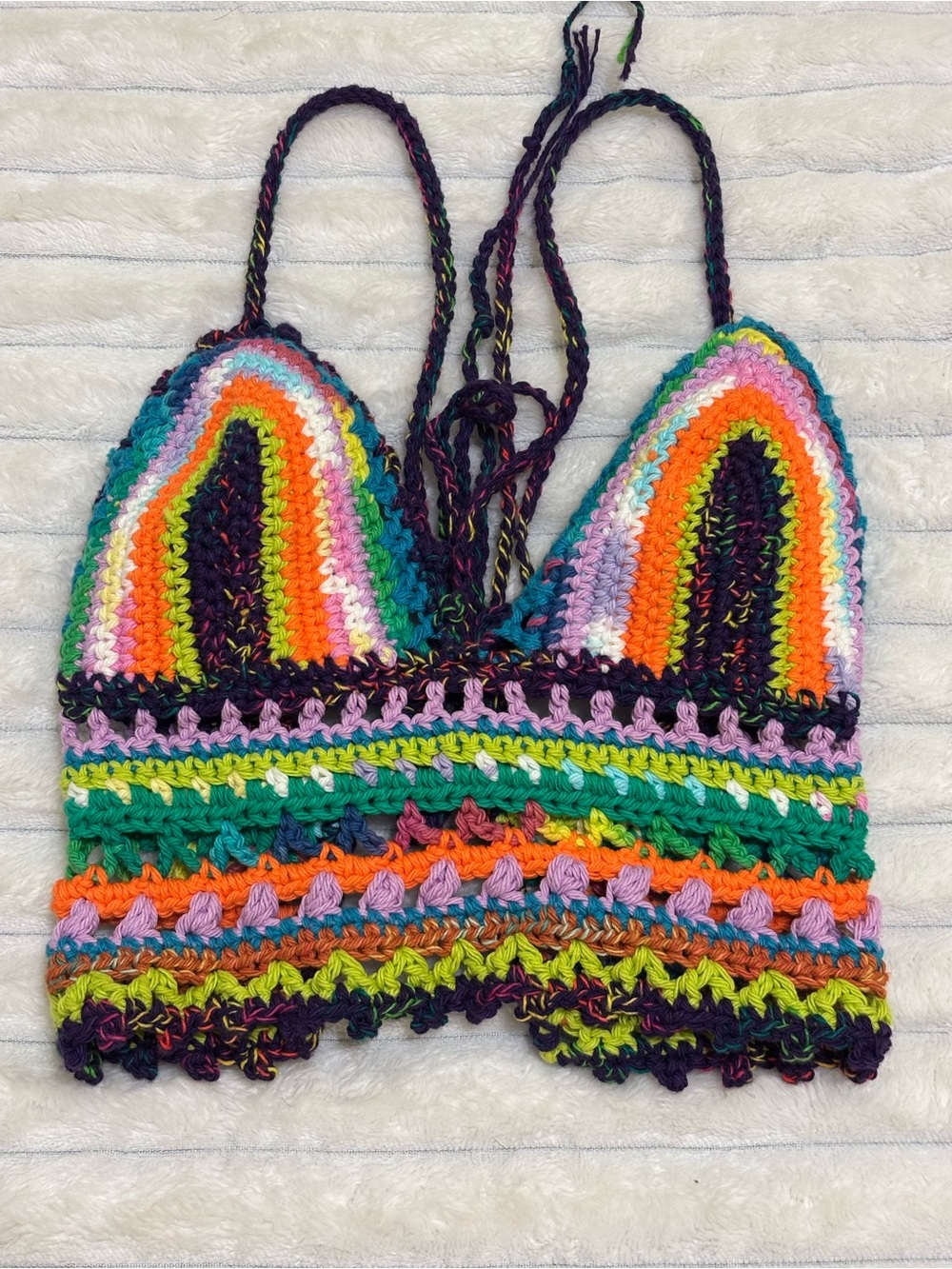 Handmade crochet knit rainbow cropped top boho festival pride bikini bralette